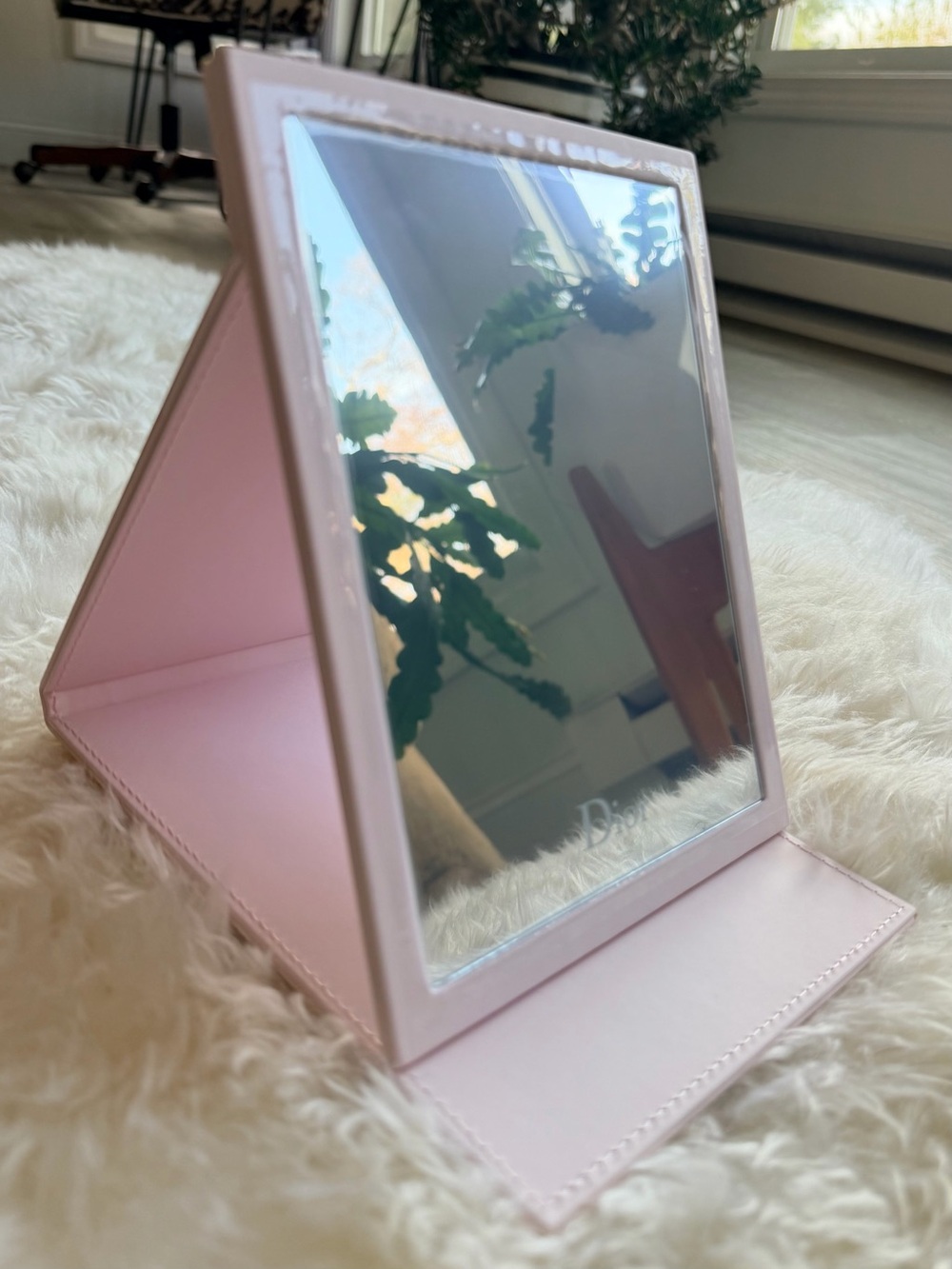 **RARE**Dior Pink Vanity Mirror w Silver Beaded ‘CD’ Branding NIB/SEALED